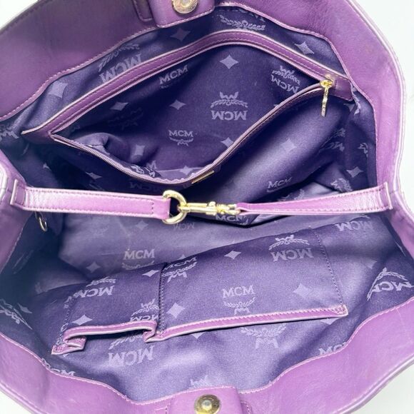 MCM | Visetos Patent Leather Tote Bag Burgundy Purple Purse Authentic - Picture 15 of 16